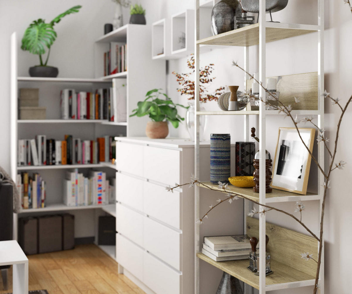 LOFT-REGAL Weiß, Eiche Artisan 70x192x32 cm - Weiß/Eiche Artisan, Holzwerkstoff/Metall (70/192/32cm) - Akord