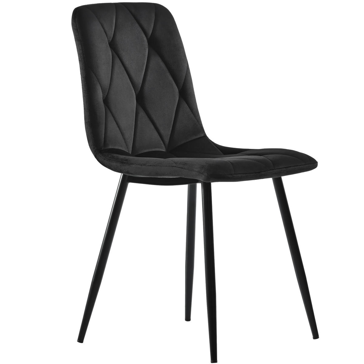 WOHNZIMMER STÜHLE mit Samtbezug, Fischgrätenmuster und Metallbeinen, Schwarz - Schwarz, Textil (43/86/46cm) - EVRYAE