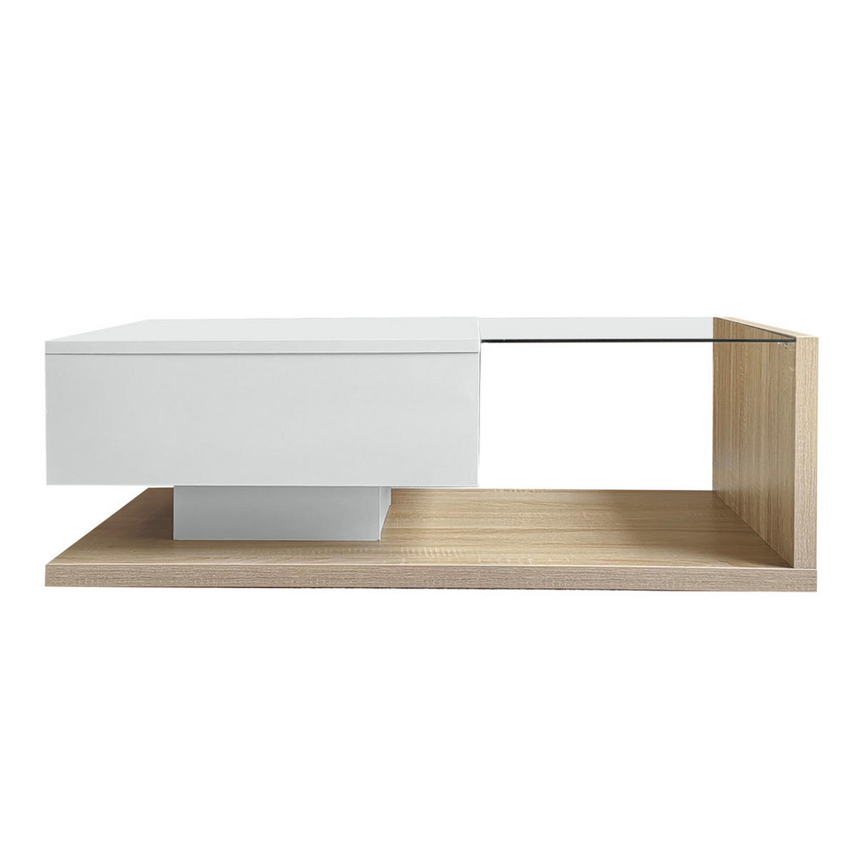 COUCHTISCH Hochglanzweiß & Holzfarbe mit Glas & LED-Effekt - Braun, Holz (118/64/18cm) - FLIEKS