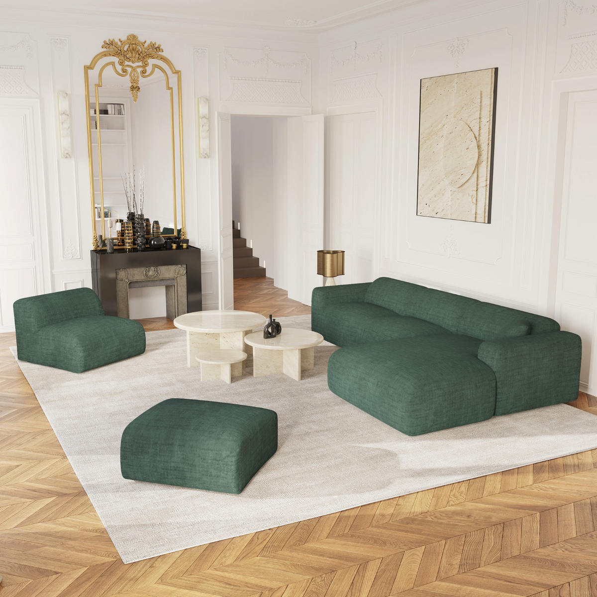 ECKSOFA RECHTS Texturierter Samt Smaragdgrün 280cm - Smaragdgrün, Textil (280/95cm) - Sia Home