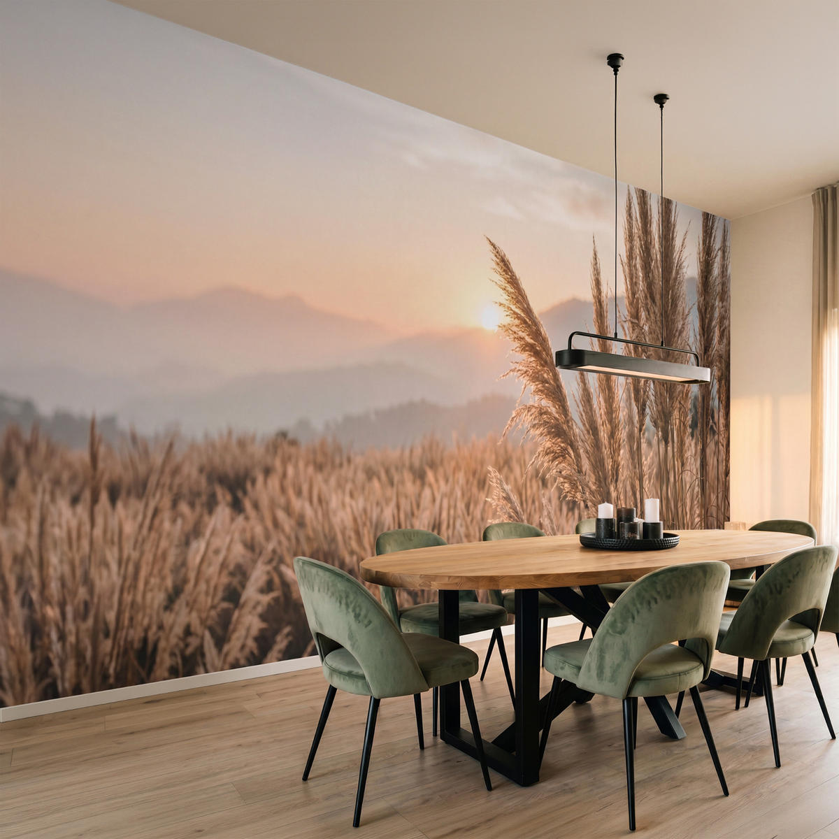 TAPETE - Gras - Feld - Sonne - Natur - 450x200 cm - Sandfarben, Papier (450/200cm) - OnlyWow