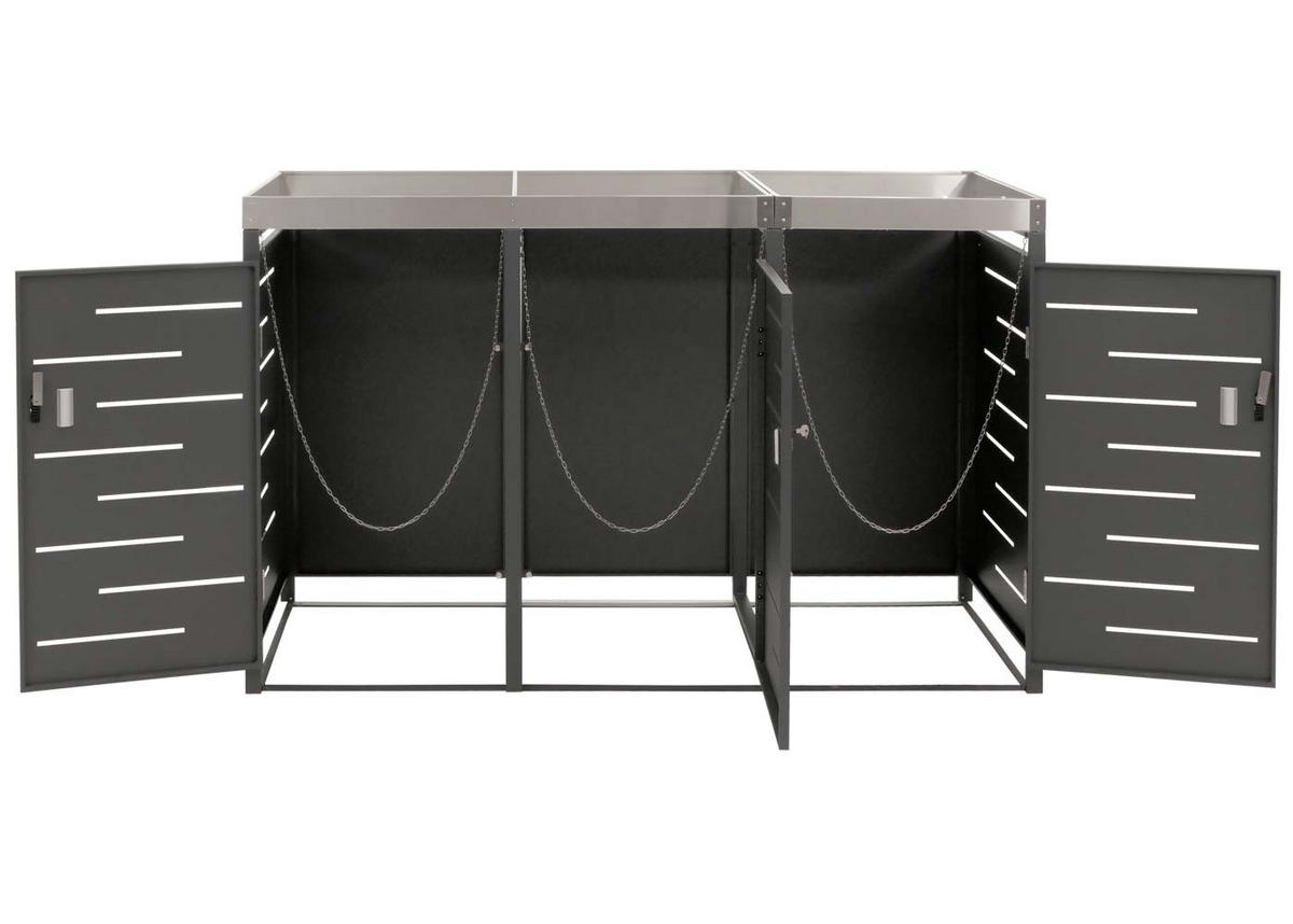MÜLLTONNENBOX 3er 125x198x84cm 80-240 Liter - Anthrazit, Metall (198/125/84cm) - PROREGAL