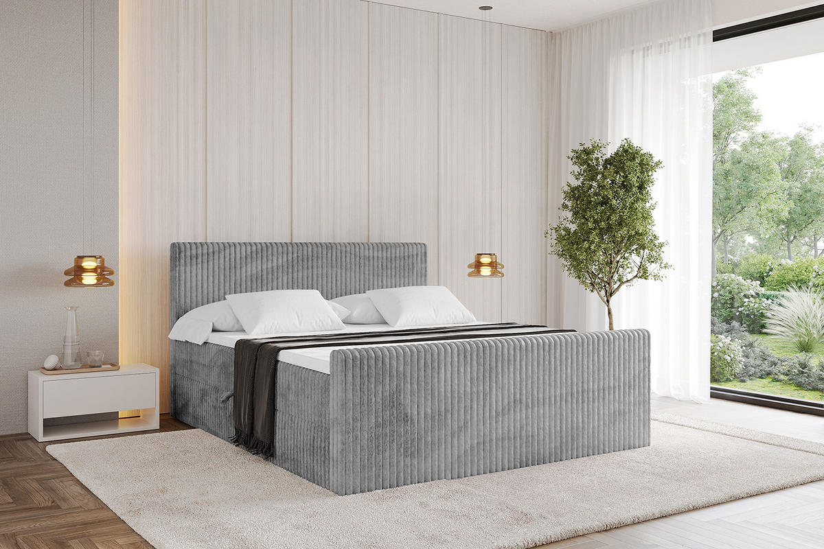 BOXBETT mit Matratze H4 und Lattenrost - TOLO-Z - 180x200 Cord - Hellgrau - Hellgrau, Holzwerkstoff (180/200cm) - ALTDECOR