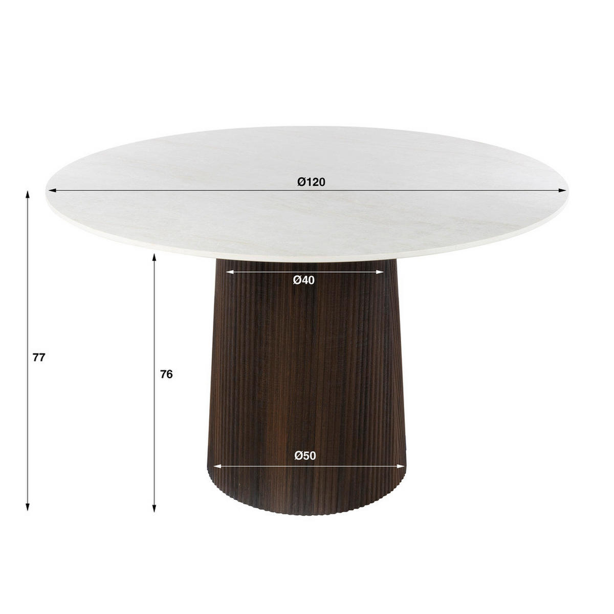 ESSTISCH CERAMO CENTRO Runder Premium-Tisch mit 3D-Keramikplatte & Rillen-Säule Dunkelbraun, Ø 120 cm - Dunkelbraun, Keramik (120/120/77cm) - alesvelt