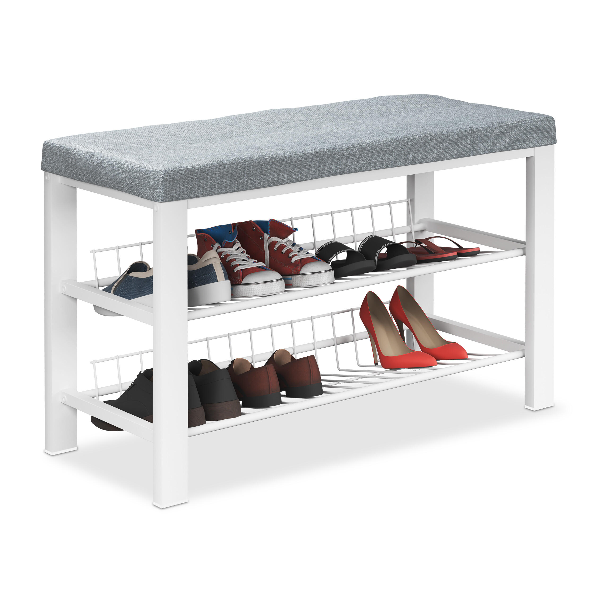 SCHUHBANK - Weiß, Holzwerkstoff/Textil (82/50.5/33cm) - Relaxdays