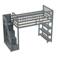 HOCHBETT 90/200 cm DE-01257, in Grau, mit Kleiderschrank, Regalen und Stauraumleiter - Grau, Holz (90/200cm) - ComfortXL