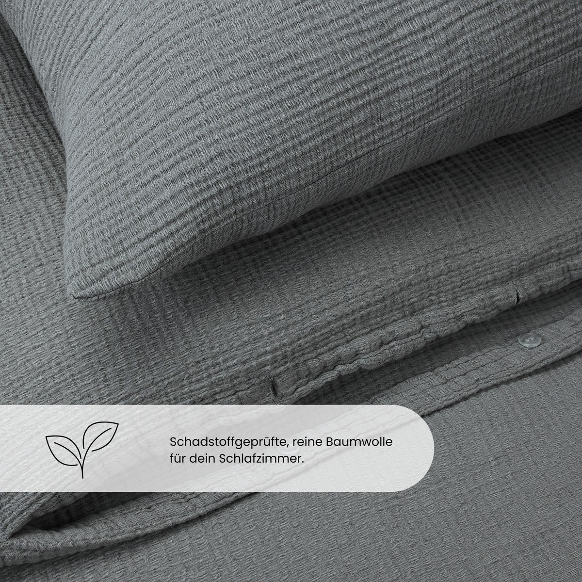 BETTWÄSCHESET Lennox - Musselin - 2-teilig - 135x200cm - Dunkelgrau - Dunkelgrau, Textil (135/200cm) - Uncover by Schiesser