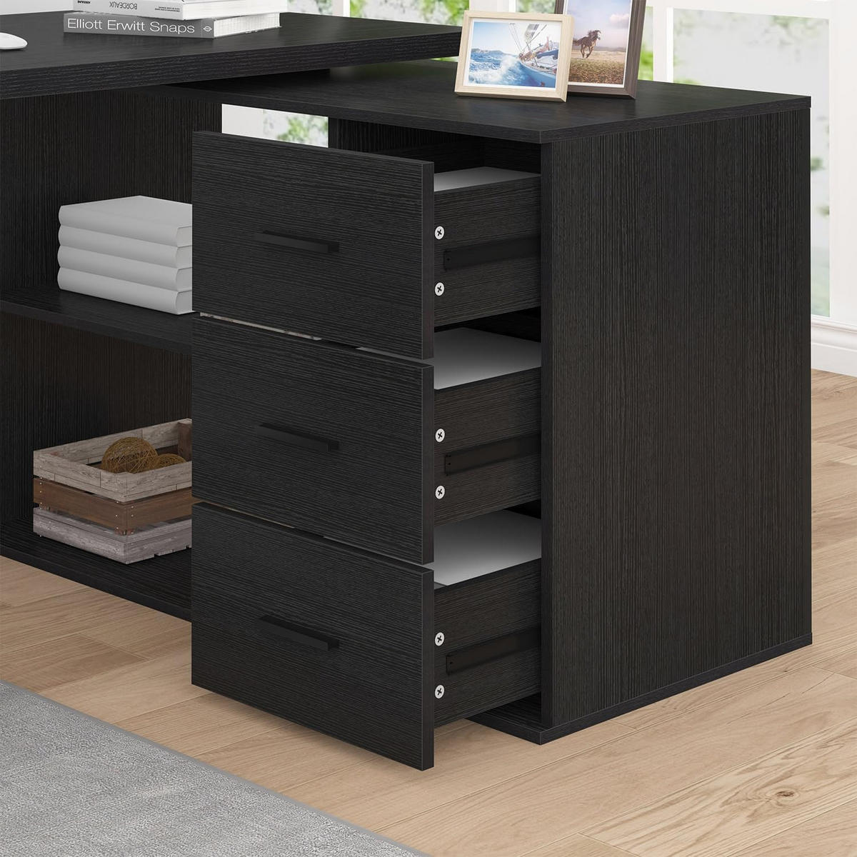 SCHREIBTISCH mit Schubladen flexibel 140 x 50 x 76 cm - Schwarz, Holzwerkstoff/Metall (50/140/76cm) - Quality Elegance