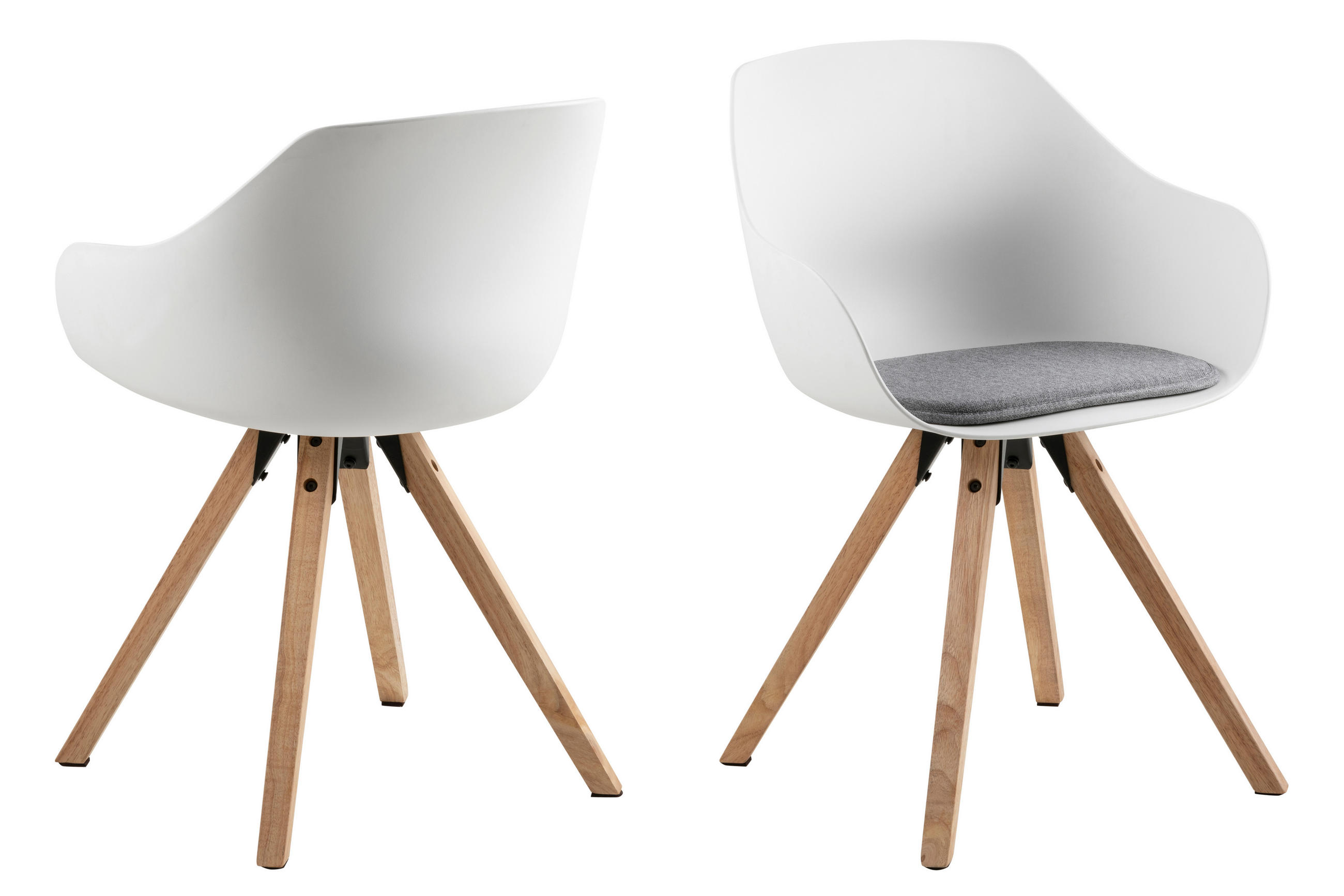 ARMLEHNSTUHL 2er-Set weiss und hellgraue Auflage - Weiß, Holzwerkstoff (56/80/53cm) - ebuy24