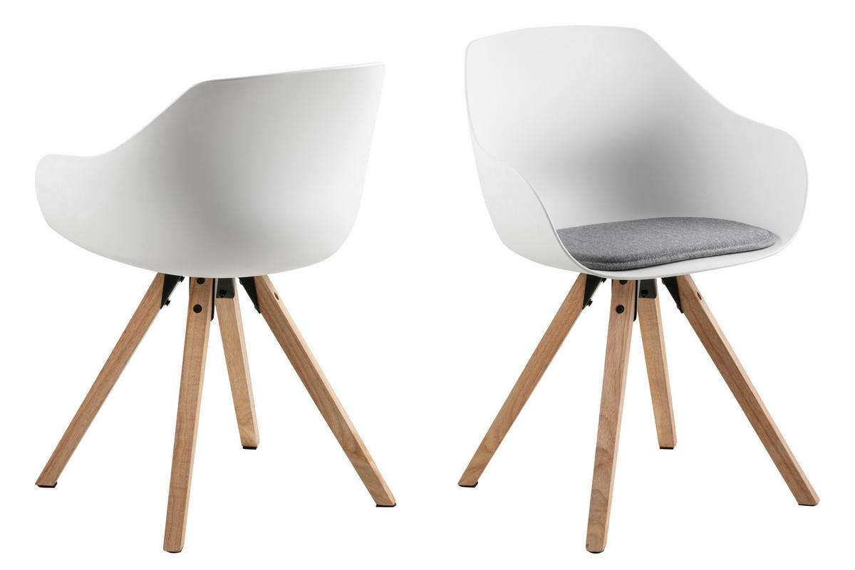 ARMLEHNSTUHL 2er-Set weiss und hellgraue Auflage - Weiß, Holzwerkstoff (56/80/53cm) - ebuy24