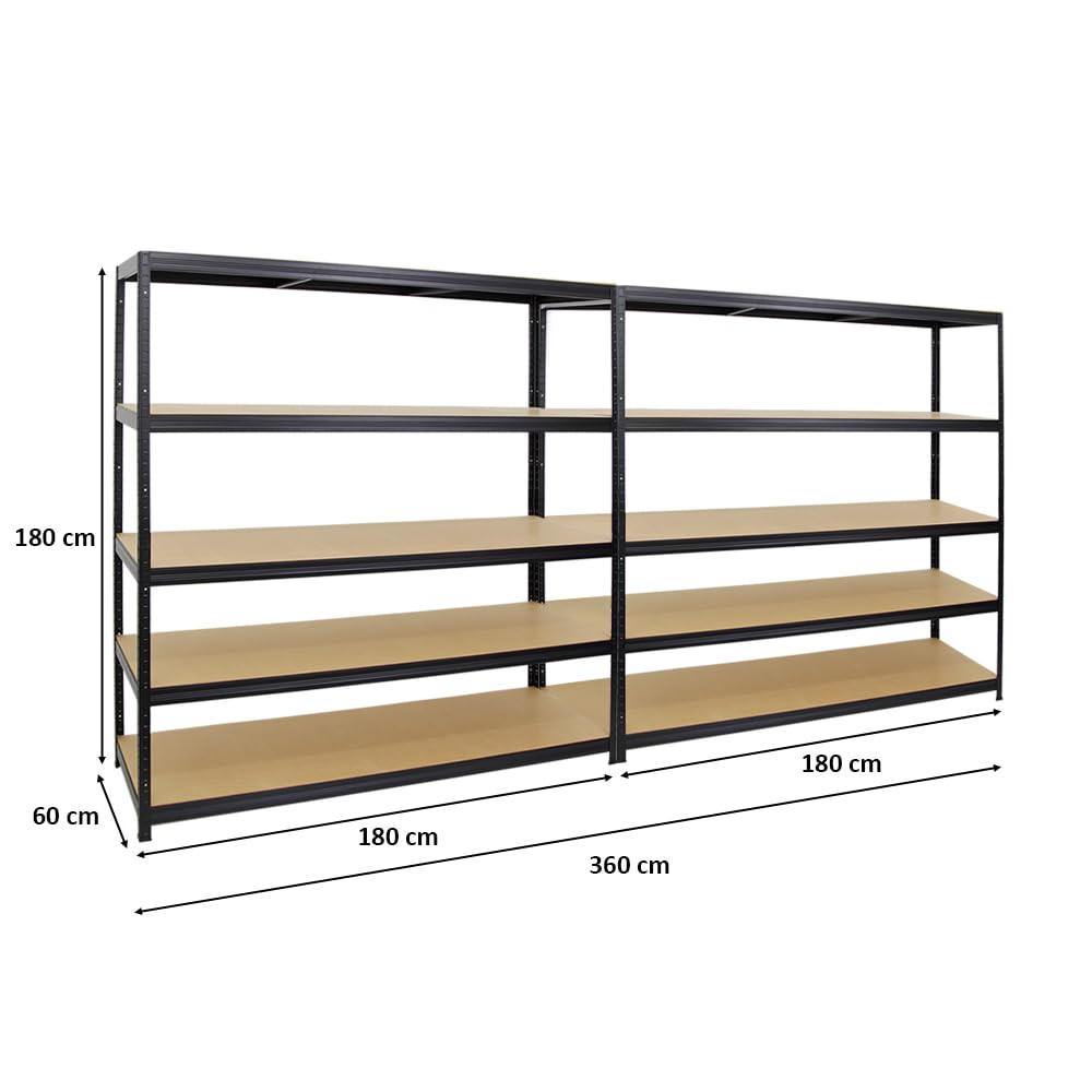 SCHWERLASTREGAL Giant Elephant 2er-Set mit 2x 180x180x60 cm Fachlast 200 kg Schwarz - Schwarz, Metall (360/180/60cm) - PROREGAL