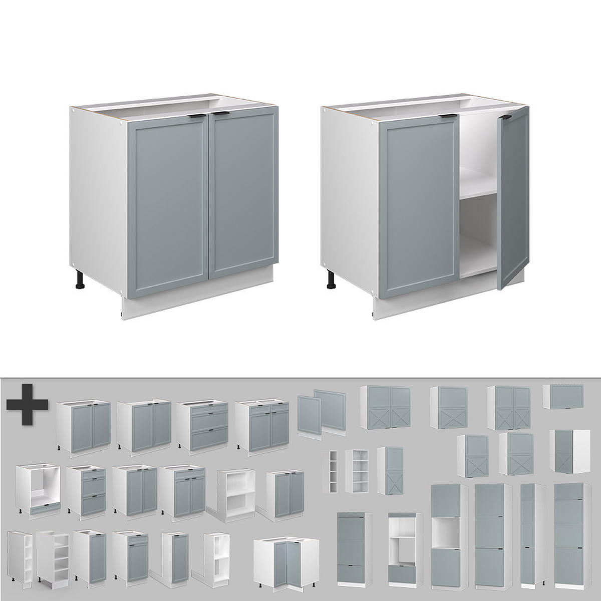 SPÜLENUNTERSCHRANK Fame-Line Hellblau-grau 80 cm mit Regal AP Anthrazit - Blaugrau/Weiß, Holzwerkstoff (80/82/60cm) - Vicco