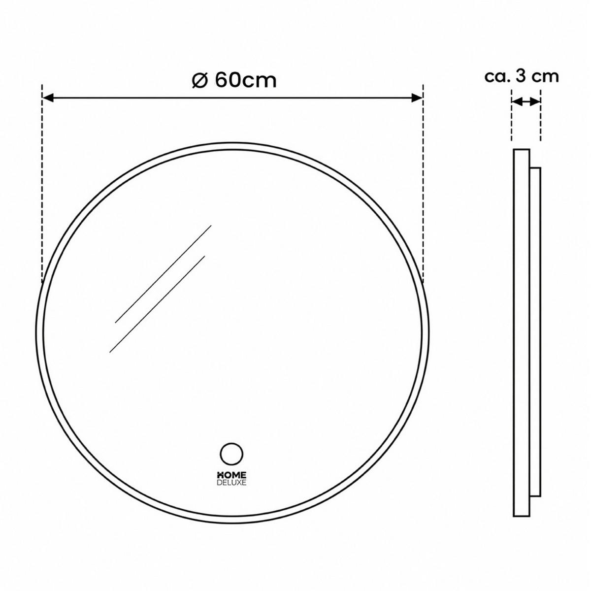 LED-SPIEGEL Rund DUBI - 60 cm - Schwarz, Glas (60/60/1cm) - Home Deluxe