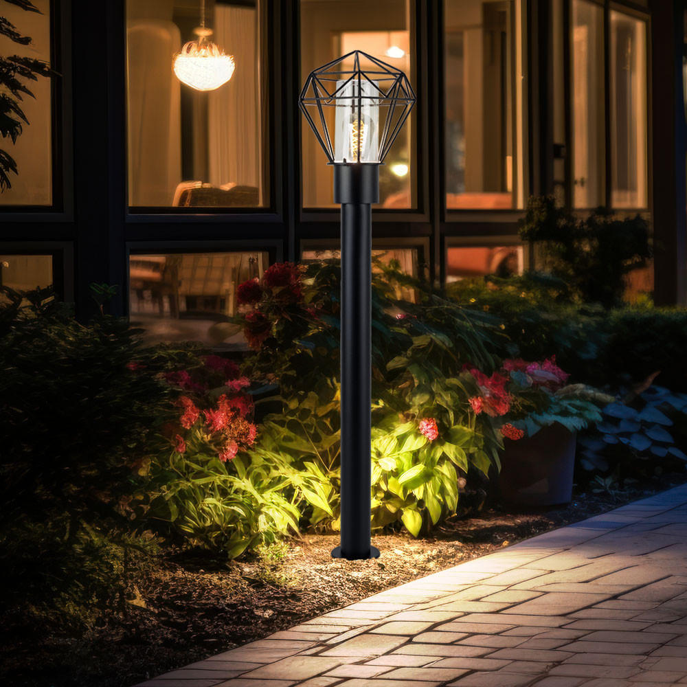 LED STEHLEUCHTE Gitter Edelstahl Schwarz - Schwarz, Metall (22.5/25.5/100cm) - Globo Lighting