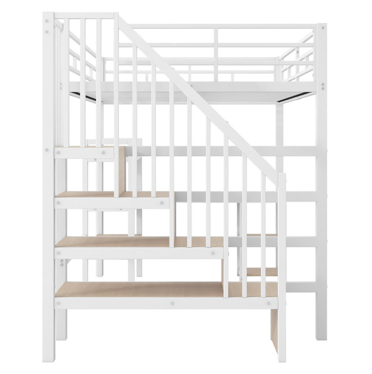 HOCHBETT 140/200 cm weiß aus Metall und MDF mit Schreibtisch und LED - Weiß, Metall (140/200cm) - OKWISH