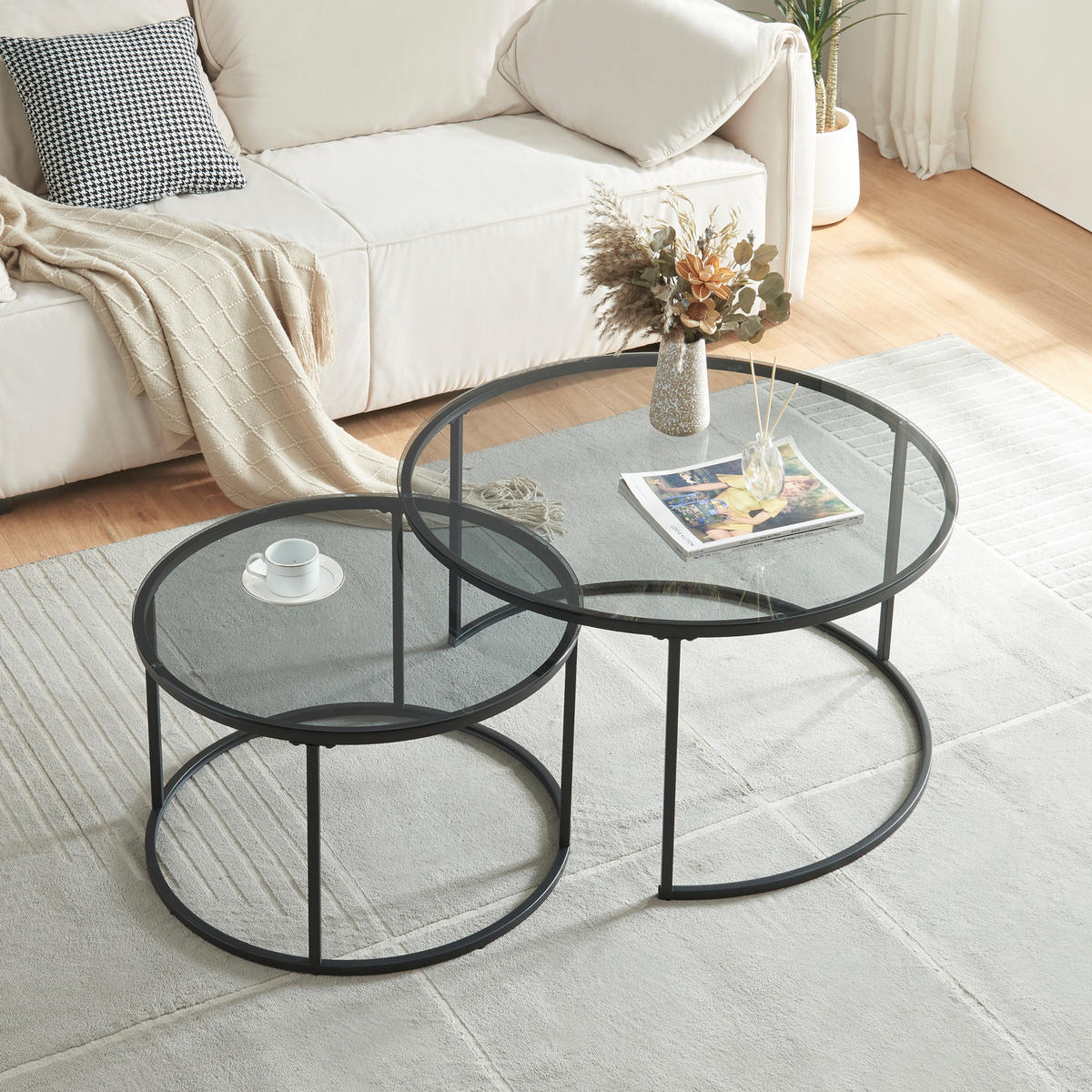 SADA KAVANOVÝCH STOLŮ, 2 KS Kokkola - černá, kov (80/80/45cm) - [en.casa]