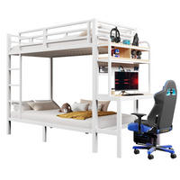 ETAGENBETT 90/200 cm aus Metall mit Schreibtisch, LED-Lichtleiste, USB-Anschluss, Weiß - Weiß, Metall (90/200cm) - OKMYHOME
