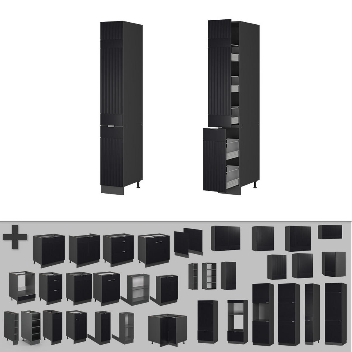 APOTHEKERSCHRANK Fame-Line, Schwarz gestreift, 30 cm - Anthrazit/Schwarz, Holzwerkstoff (30/206.8/58cm) - Vicco