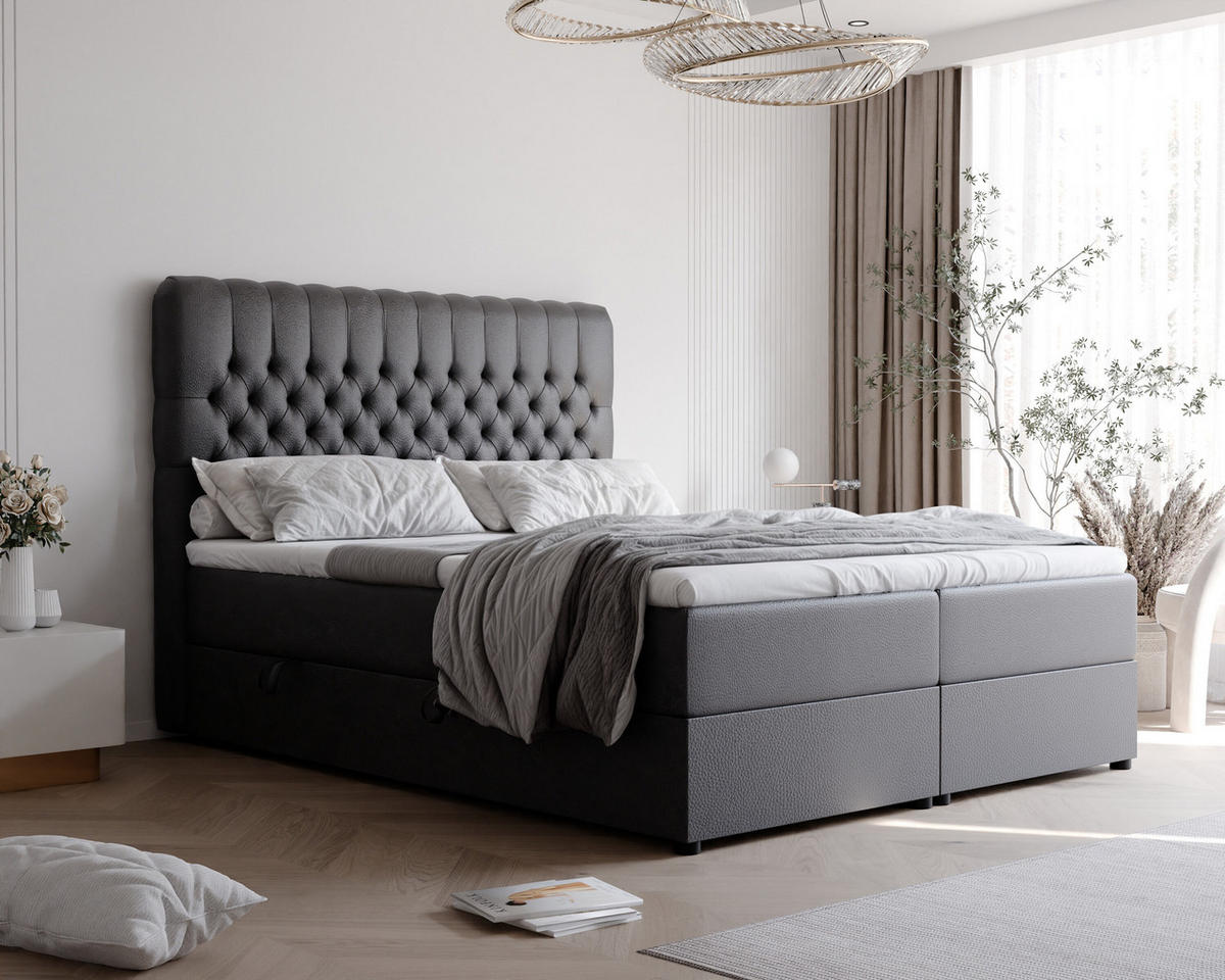 BOXBETT 200x200 cm mit Topper - Schwarz, Holzwerkstoff/Textil (200/200cm) - Idohome