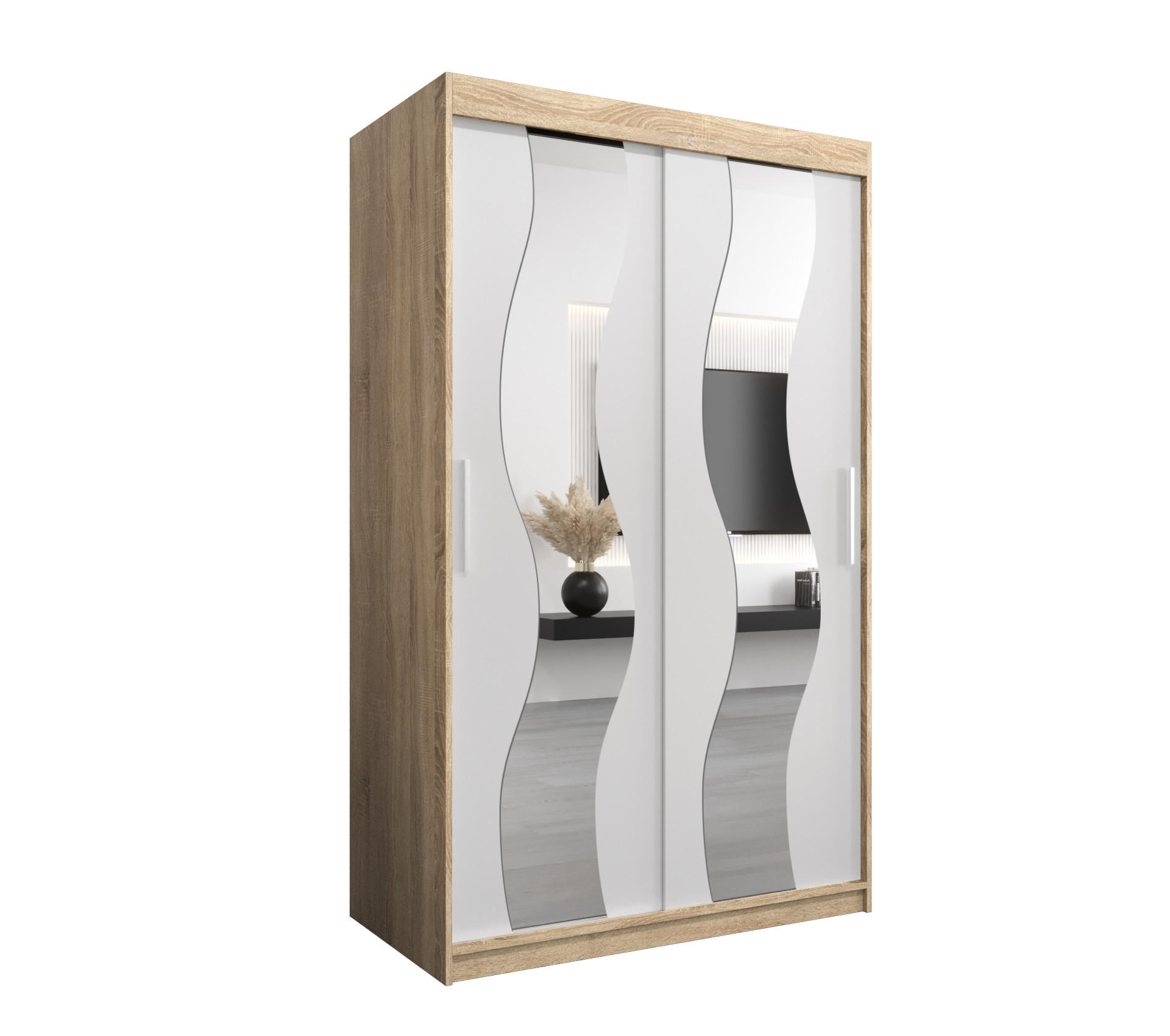 SCHWEBETÜRENSCHRANK 200/120/62 2-türig - Silberfarben/Weiß, Holz/Kunststoff (120/200/62cm) - Abiks Möbel