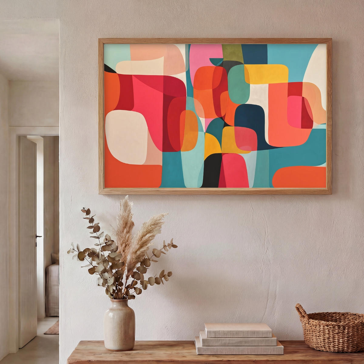 NÁSTĚNNÁ LAMPA S AKUMULÁTOREM Tvary - barevné - abstraktní - letadla 100x70 cm - různobarevná, kompozitní dřevo (100/70/8cm) - OnlyWow
