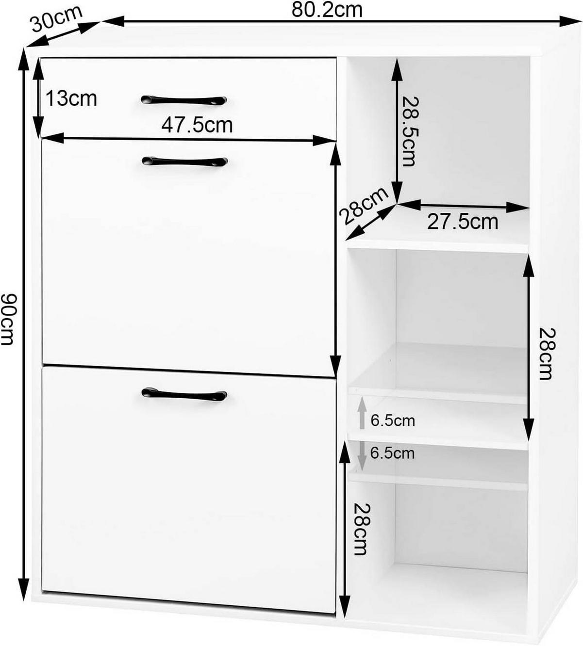 SCHUHSCHRANK mit 2 Klappfächern, Weiß - Weiß, Holzwerkstoff/Kunststoff (80/90/30cm) - Woltu