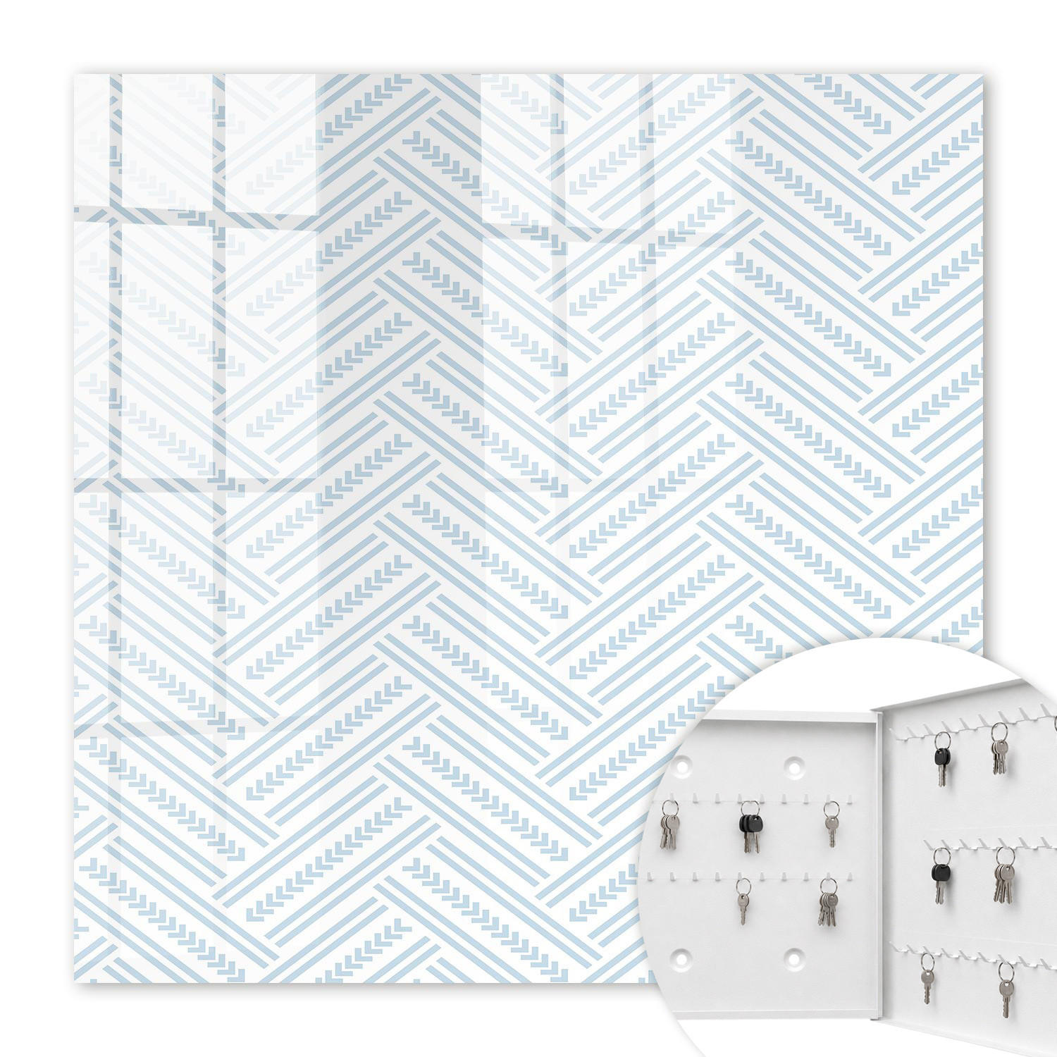 SCHLÜSSELBOX Weiß 30x30 cm – Türöffnung nach rechts - Dezentes Fischgrätmuster - Weiß, Metall (30/30/5cm) - TULUP