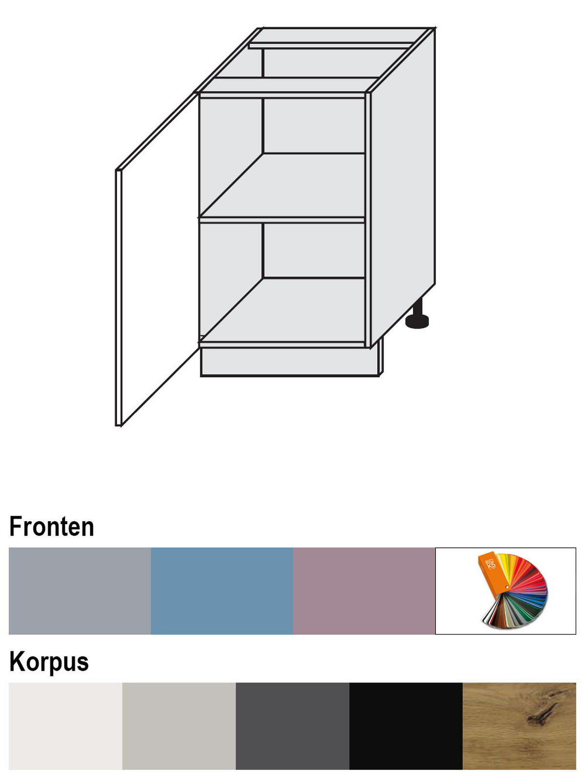 UNTERSCHRANK Bari D1D/50 Grau / RAL 4009 pastellviolett 50 / 50 / 82cm - Violett/Grau, Holz/Holzwerkstoff (50/82/50cm) - Feldmann-Wohnen