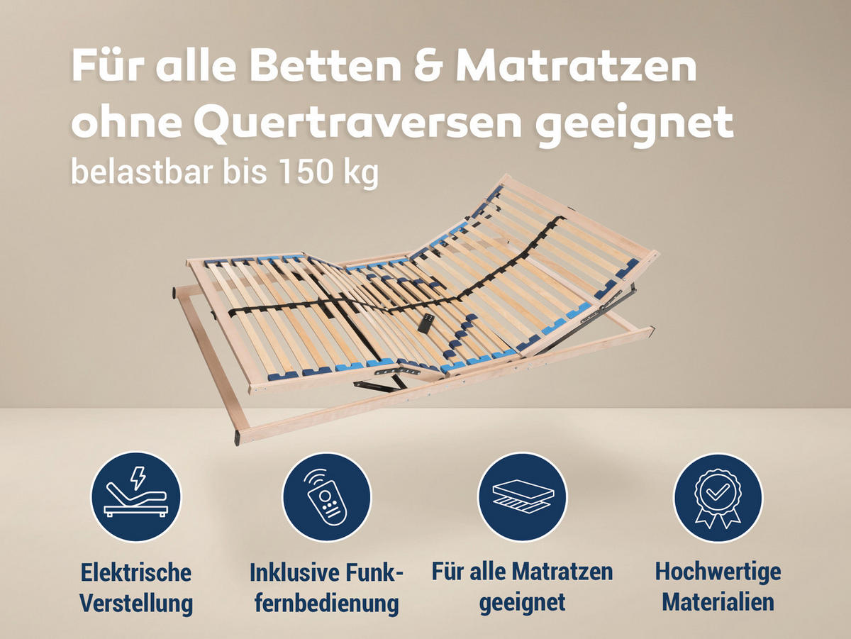 ELEKTRISCHER Lattenrost MAX1, NV Fertig montiert, Größe: 90x200 - Braun, Holz (90/200cm) - Betten-ABC