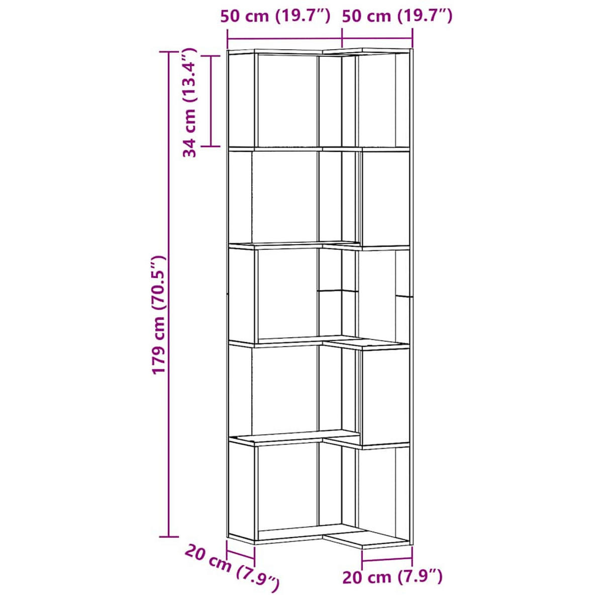 ECK-BÜCHERREGAL 5 Böden Artisan-Eiche 50/50/179Cm Holzwerkstoff - Braun, Holzwerkstoff (50/179/50cm) - vidaXL
