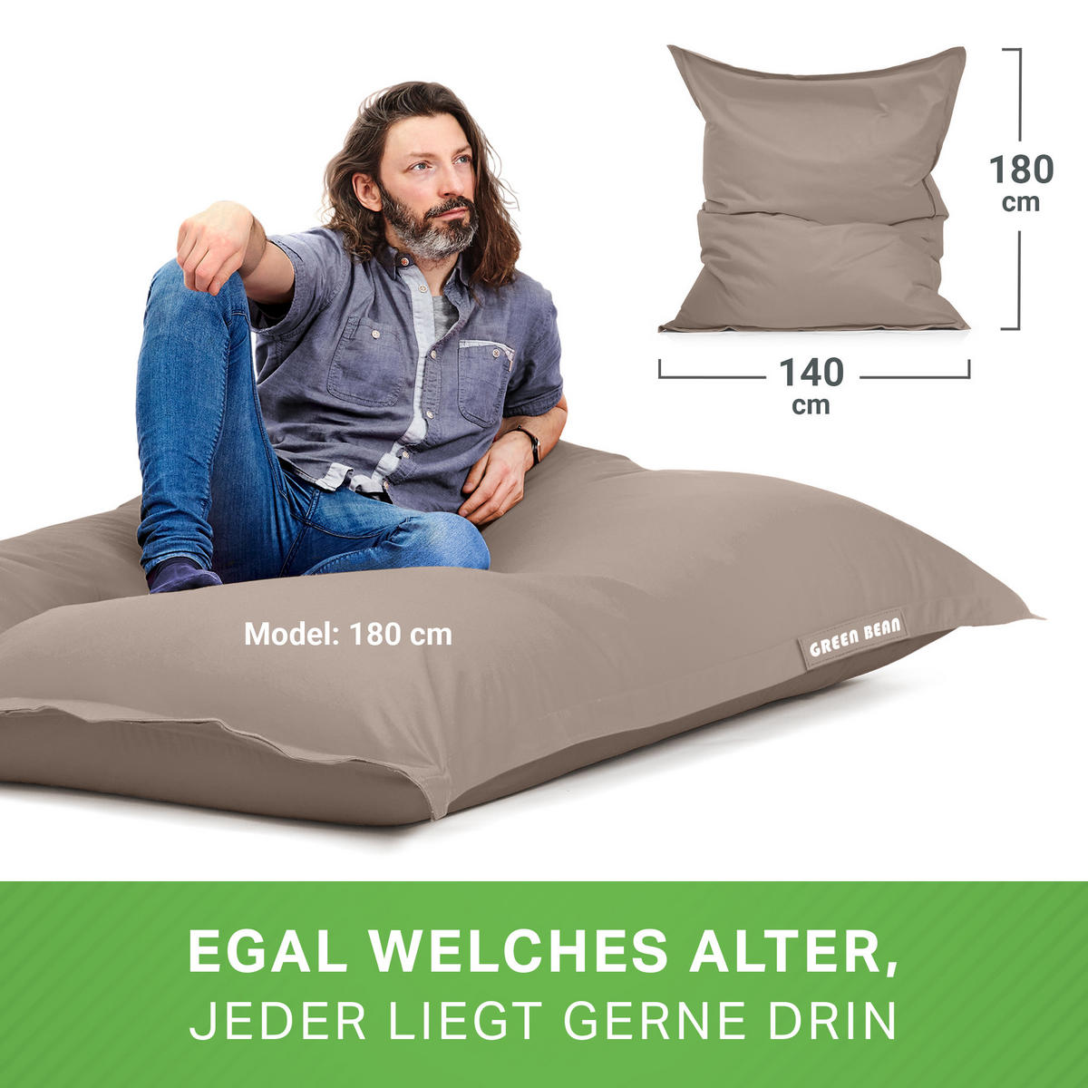 XXL-SITZSACK + Pouf 2er Set - 140x180cm - Taupe, Textil (140/25/180cm) - Green Bean