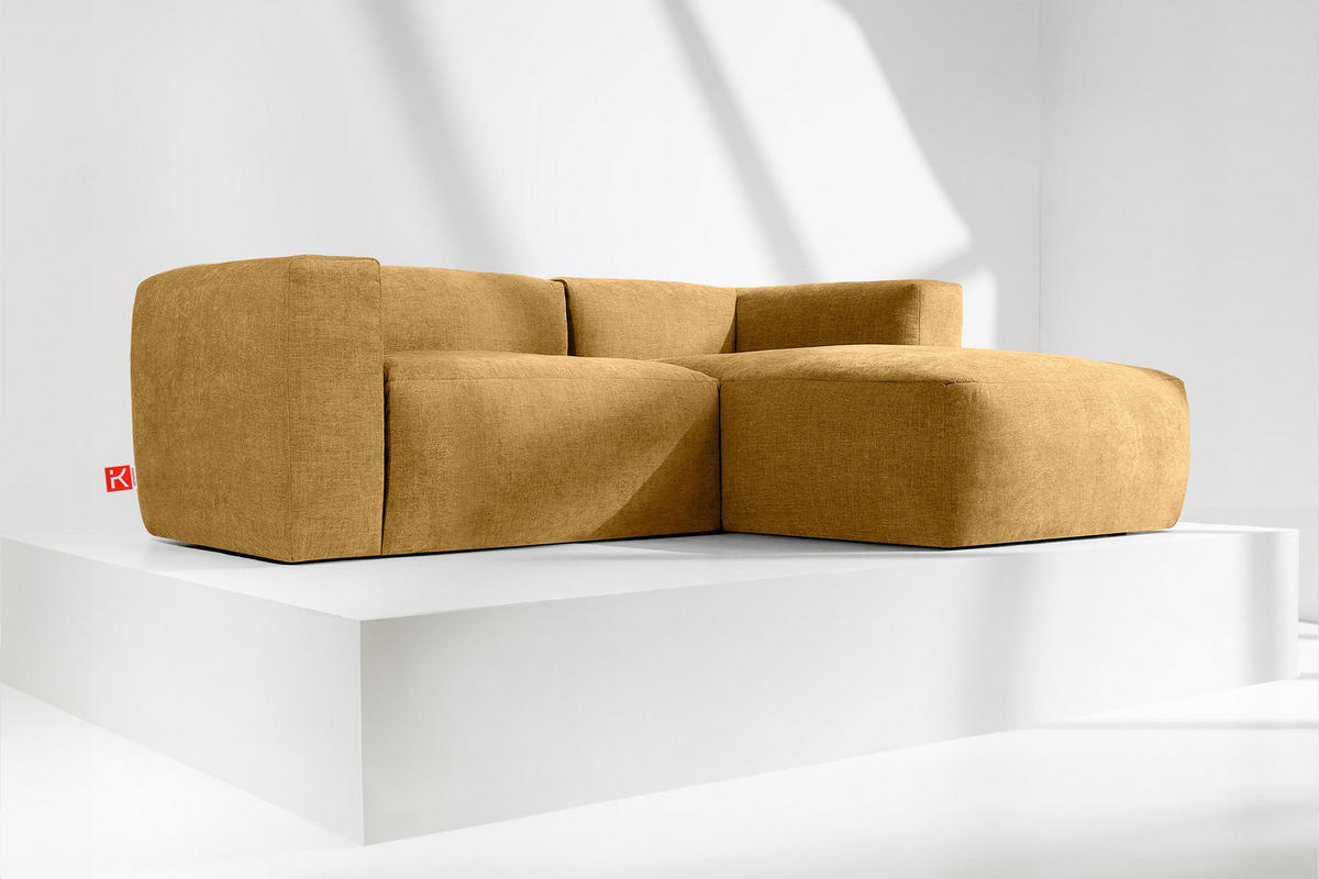 ECKMODULSOFA-RECHTS BUFFO 3/4 Sitzer mit extrem weicher Sitzfläche, Gewebestoff, Honig - Gelb, Textil (237/180cm) - KONSIMO®
