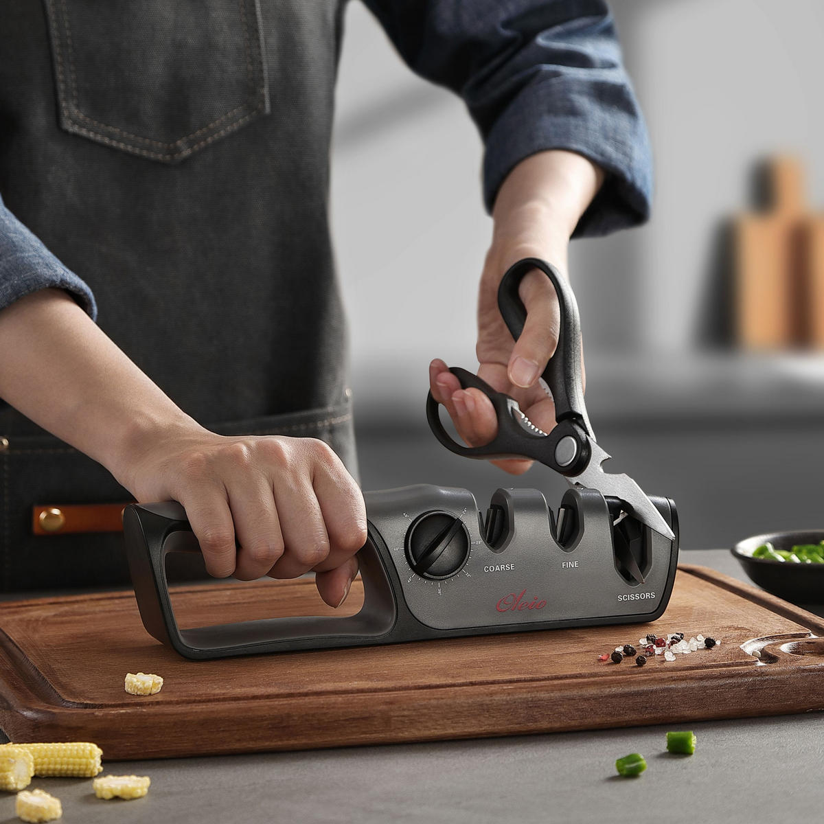 MESSERSCHÄRFER 2-STUFEN 12–24° - Grau, Keramik/Kunststoff - Oleio