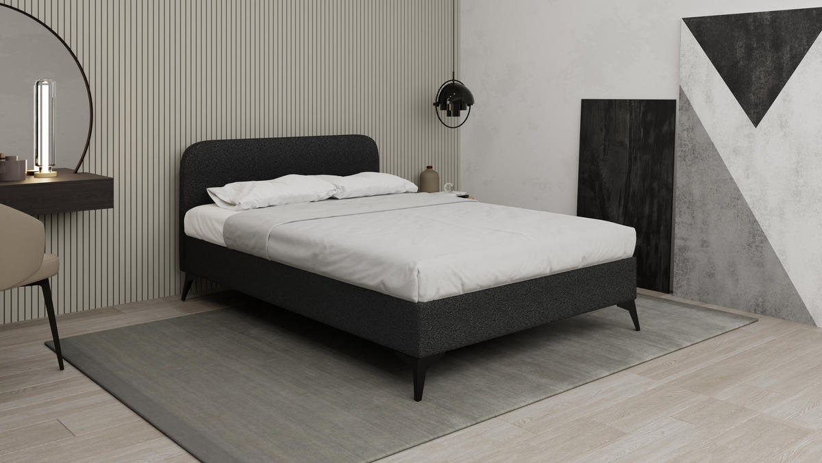 POLSTERBETT Mavilo 140 x 200 cm mit Bettkasten und Lattenrost, Taschenfederkernmatratze Pocket mit Kokosmatte - Schwarz - Schwarz, Holz (140/200cm) - Panda Möbel