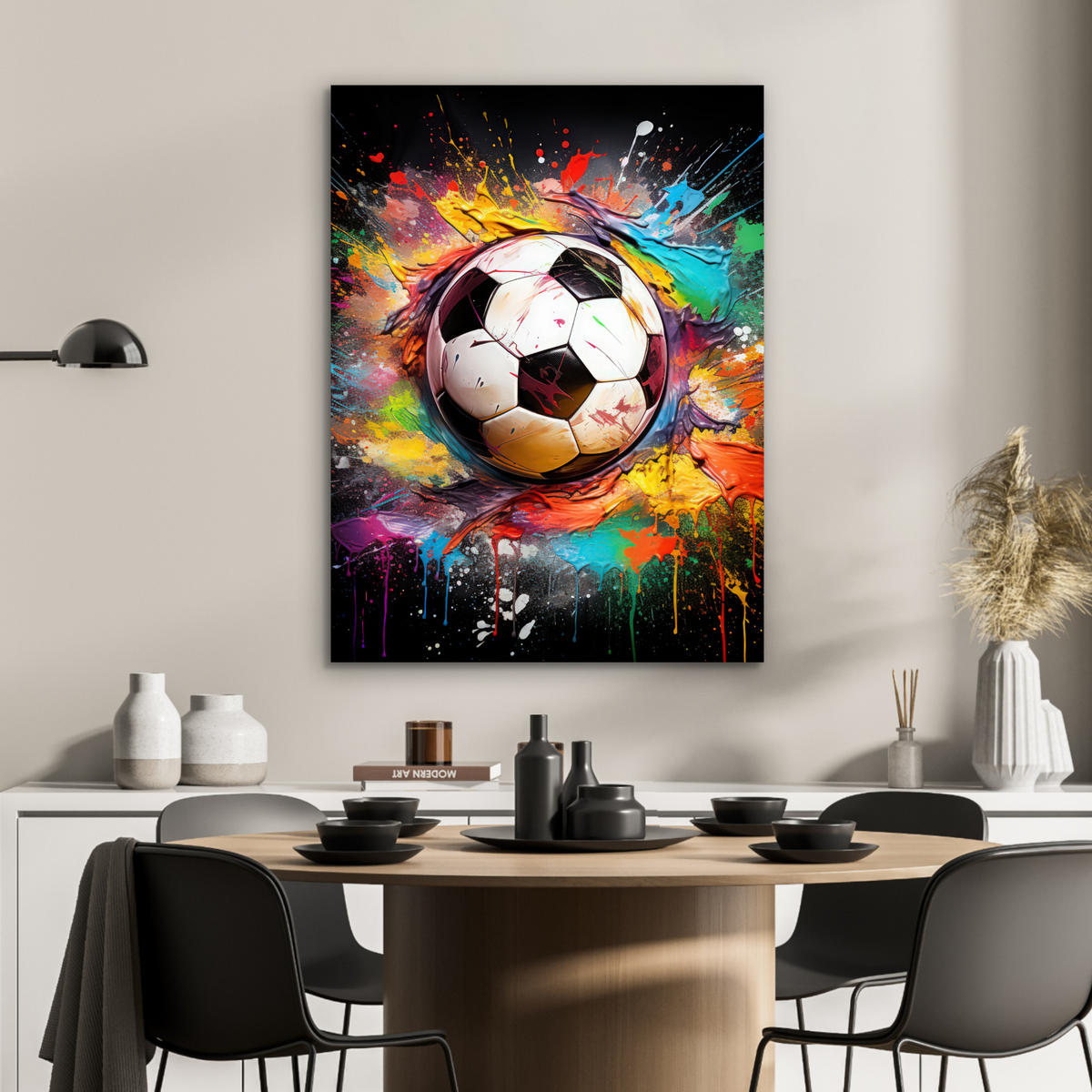 KOVOVÝ OBRAZ Futbal - Farba - Farby - Čierna - Biela 60x80 cm - biela, kov (60/80cm) - MuchoWow