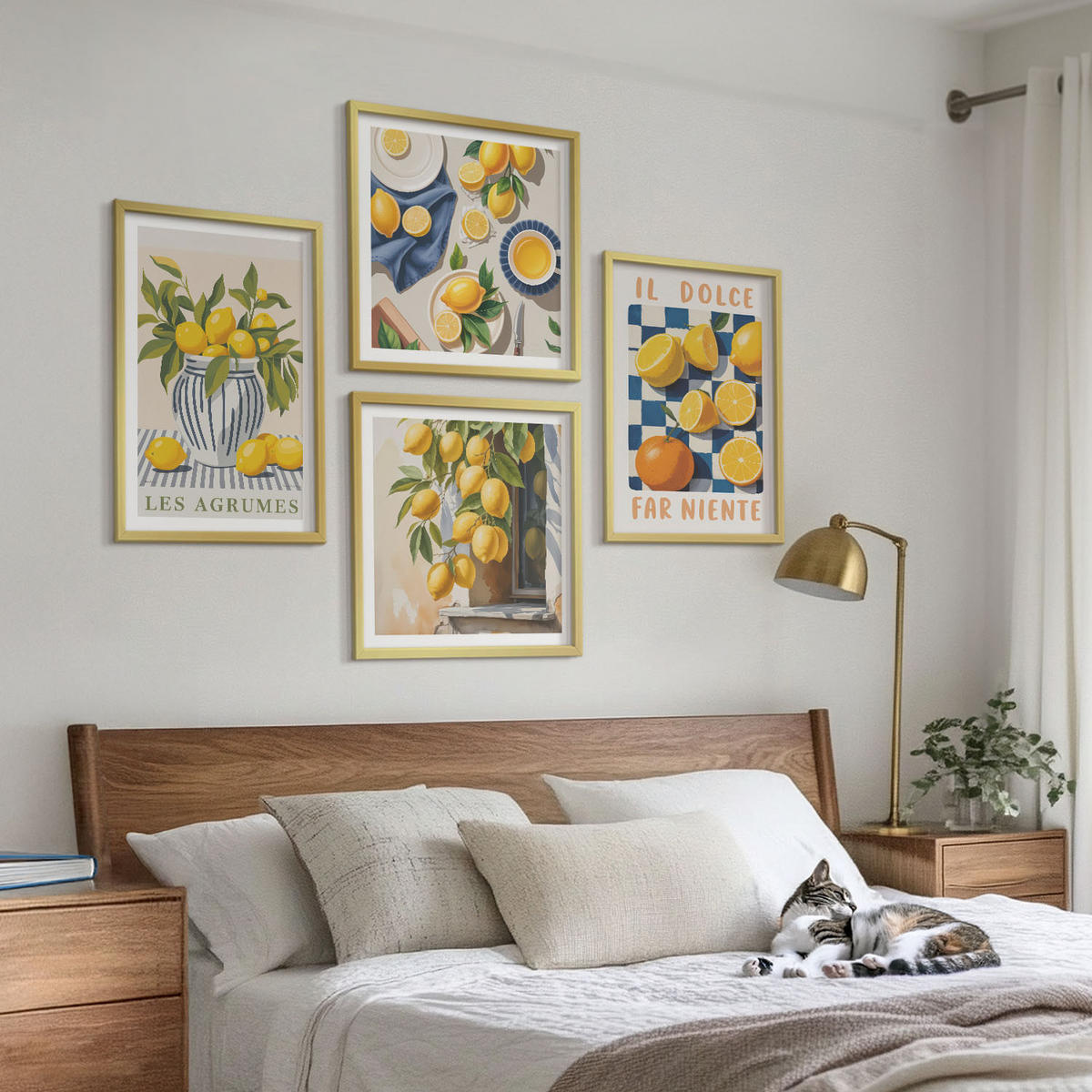 BILDER SET 4er Set - 50x50 cm & 40x60 cm Goldrahmen - Retro gelbe Zitrusfrüchte - Goldfarben, Kunststoff (50/50cm) - TULUP