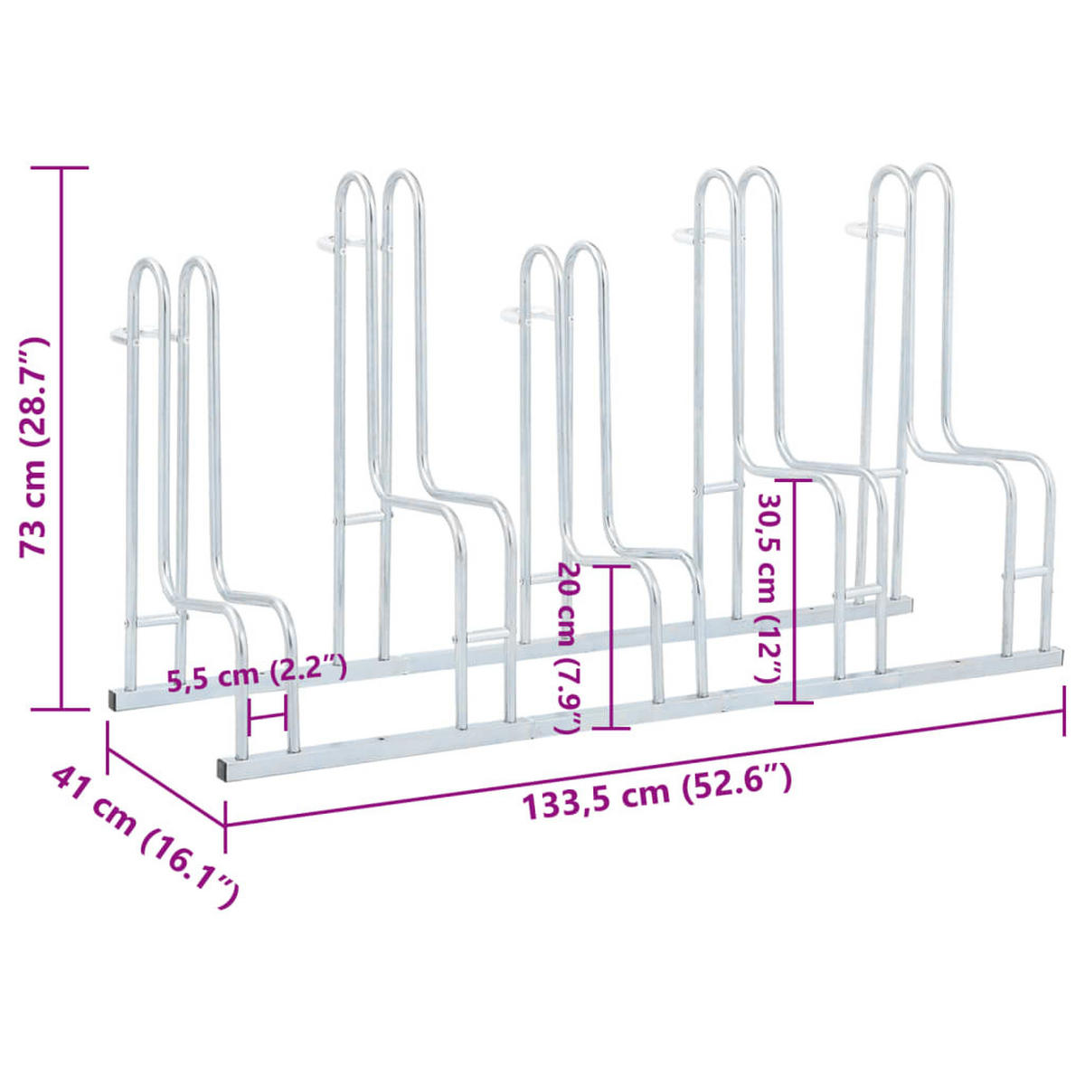 FAHRRADSTÄNDER Für 5 Fahrräder Freistehend Verzinkter Stahl - Silberfarben, Metall (41/73/133.5cm) - vidaXL