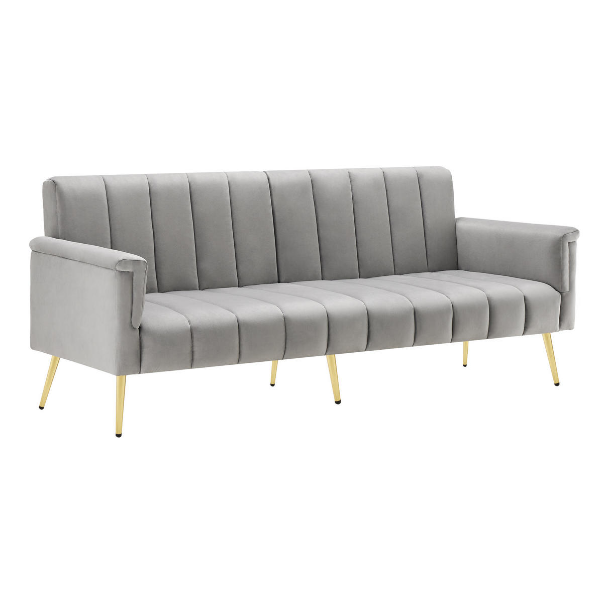 SCHLAFSOFA, Samt mit verstellbarer Rückenlehne & Armlehnen, 183/76/75 cm, Grau - Grau, Textil (76/75/183cm) - Redom