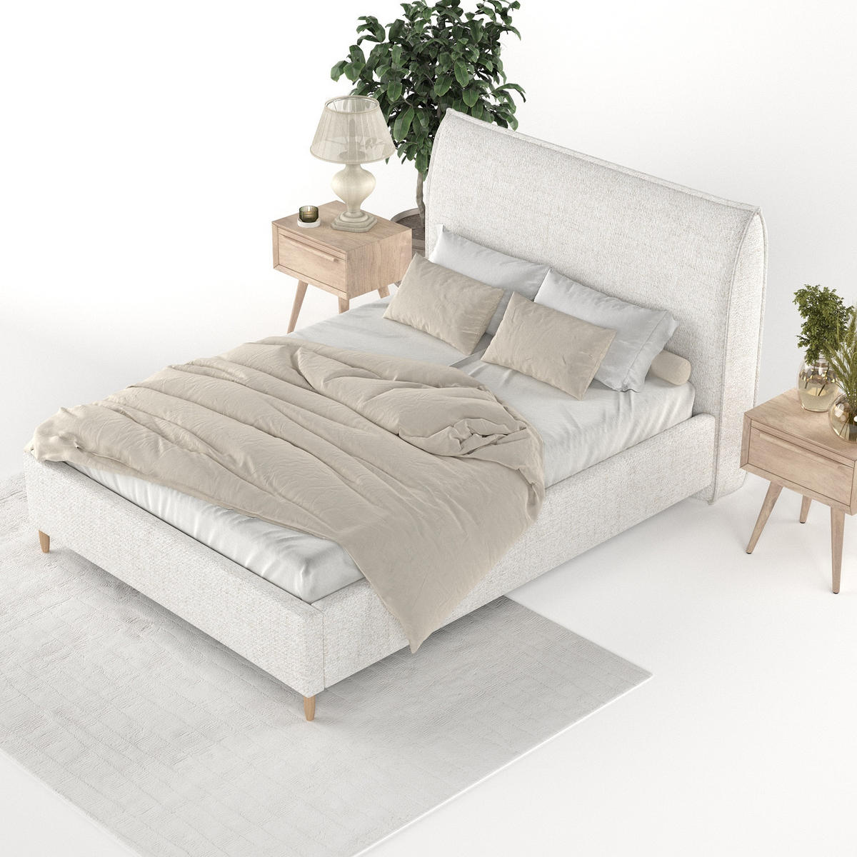 POLSTERBETT Mira 160/200 cm Creme im Neve Stoff - Creme/Naturfarben, Holz/Holzwerkstoff (160/200cm) - AltaBeds