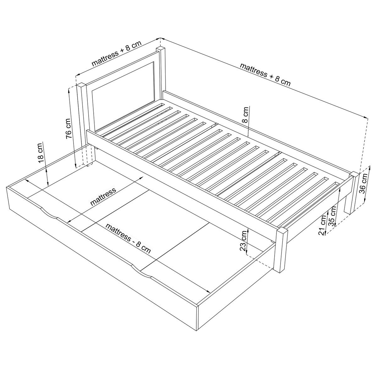 BETT mit Schublade N02 Grau 80/190 - Grau, Naturmaterialien/Holz (80/190cm) - N-Wood