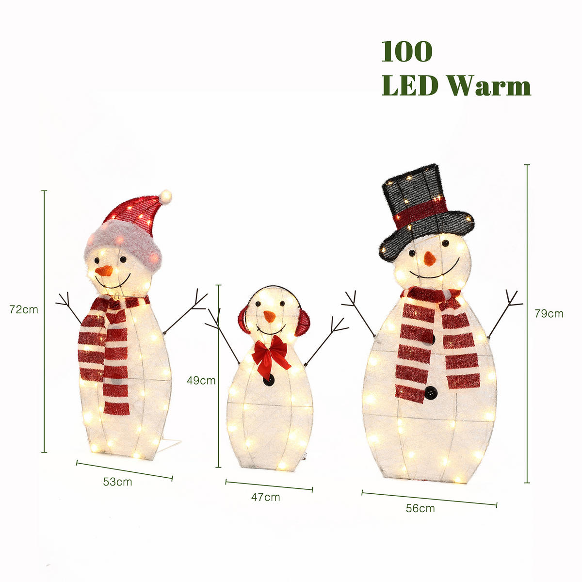 LED-SCHNEEMANN-FAMILIE (3er-Set), IP44 für Innen/Außen | Warmweiß - Weiß, Textil (159/79/20cm) - Hometopia