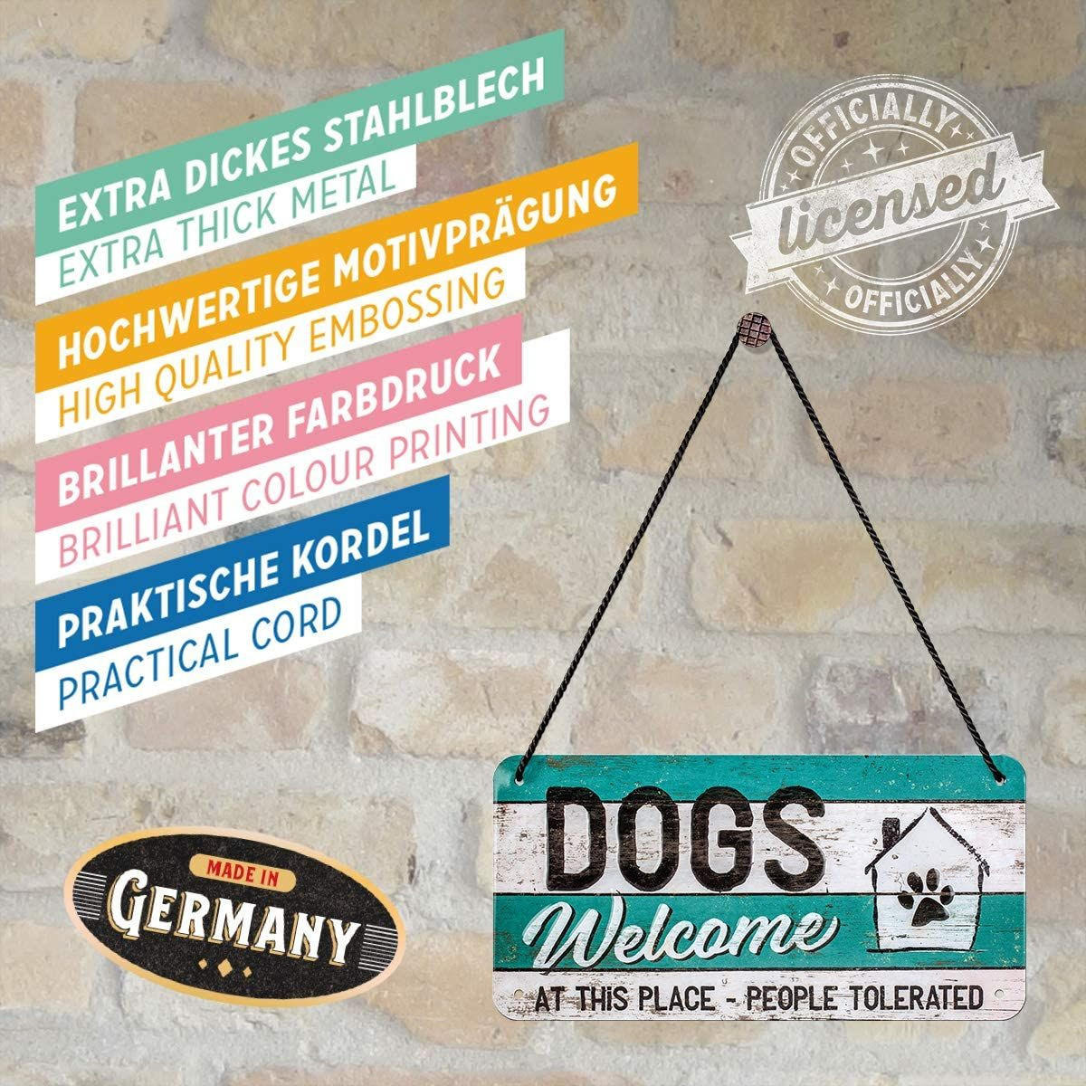 HÄNGESCHILD 10/20 cm PfotenSchild Dogs Welcome - Multicolor, Metall (20/10/0.2cm) - Nostalgic-Art