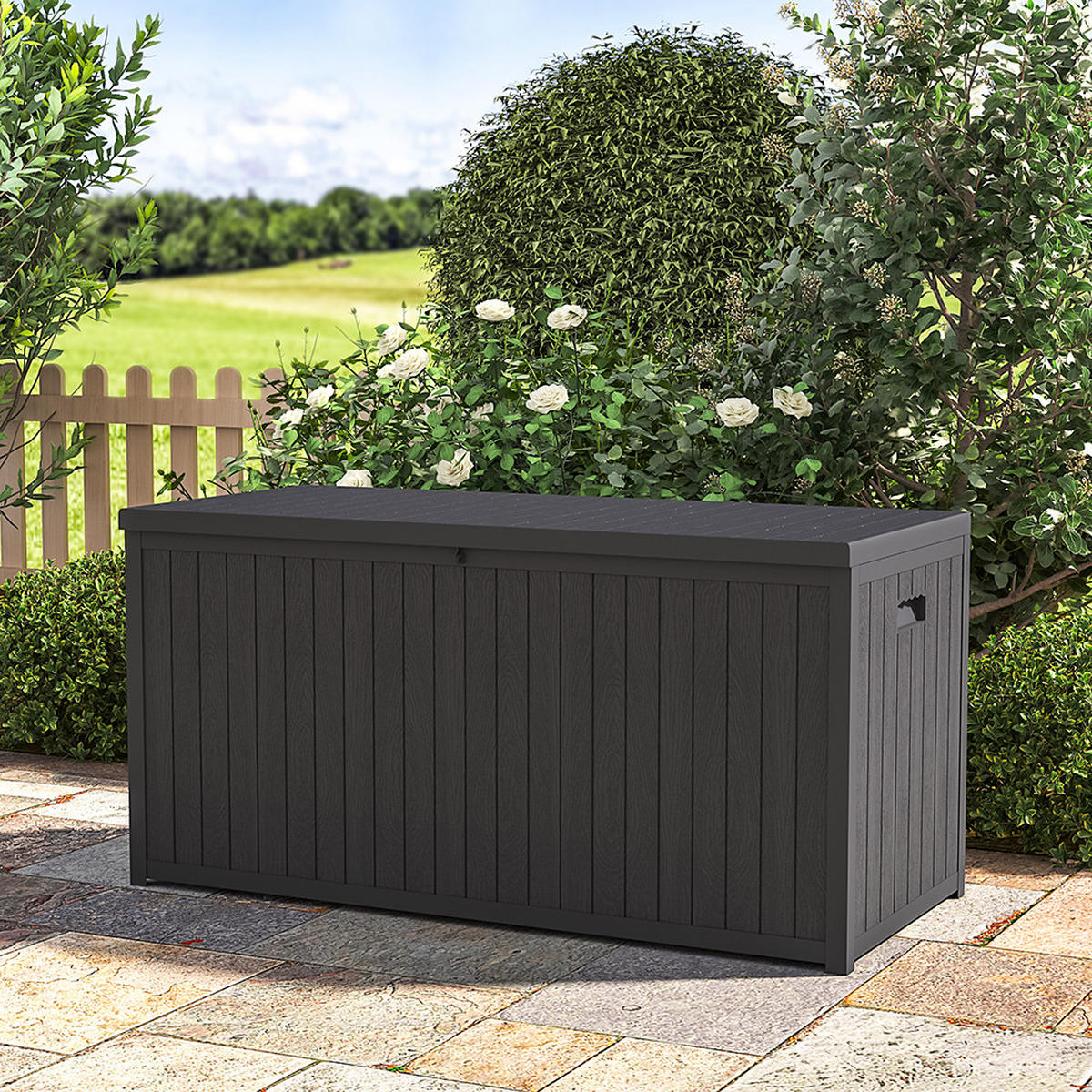 GARTENBOX 430L Abschließbar Wasserdicht Kunststoff Schwarz - Schwarz, Kunststoff (125/61.5/56cm) - Livingandhome