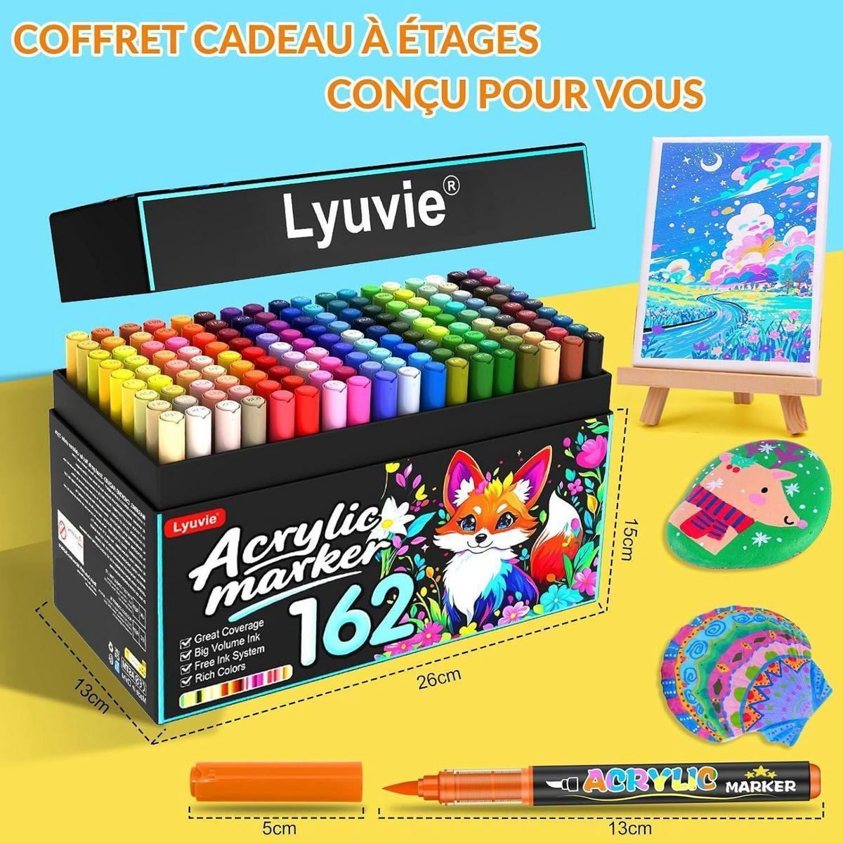 MARKER-SET 162 Farben Acryl-Marker wasserfest - Multicolor, Kunststoff (13/15/26cm)