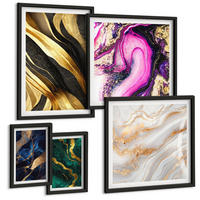 BILDER SET 5er Set - 50x50 cm & 20x30 cm & 40x60 cm Schwarzer Rahmen - Abstrakter Marmor mit Farben - Schwarz, Kunststoff (40/60cm) - TULUP