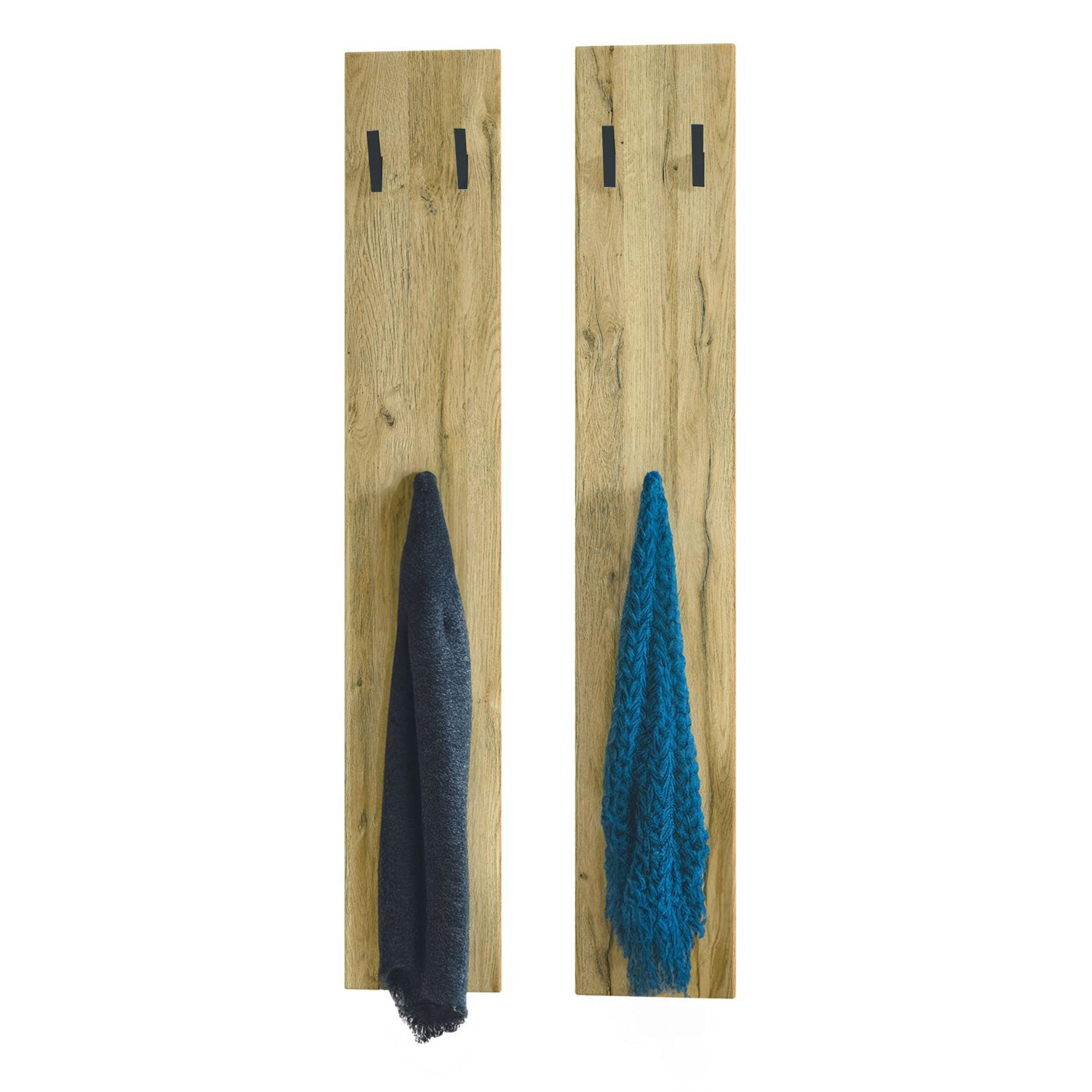 GARDEROBENPANEEL Roma M140, Moderne Wandgarderobe mit 6 Kleiderhaken, Made in Germany, Wandpaneel für Flur, Eiche Natur (24 x 140 x 2 cm) - Eiche Wotan, Holzwerkstoff (24/140/2cm) - InnoFurn