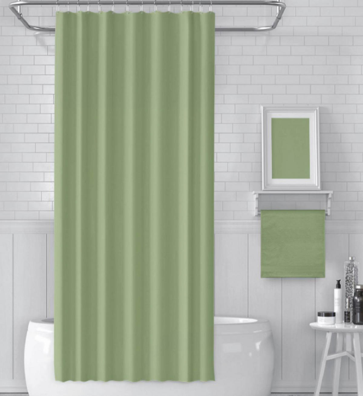 DUSCHVORHANG Grün Polyester schimmelresistent wasserdicht waschbar mit Ringen - Grün, Textil (7/7cm) - MCBOSON