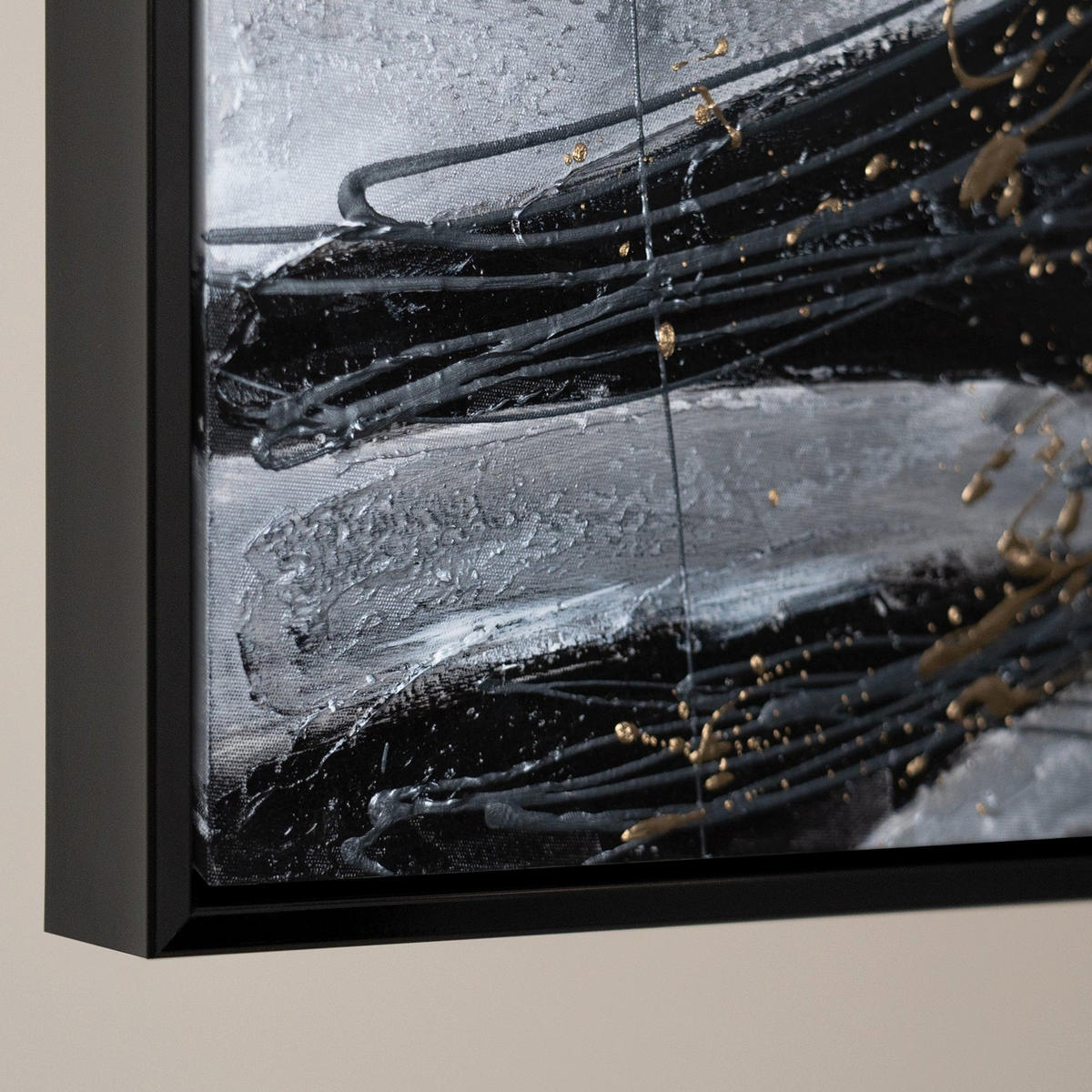 GEMÄLDE Goldener Strich II Schattenfugenrahmen Schwarz 120x80 cm - Schwarz, Holz (120/80cm) - YS-art gallery