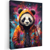 LEINWANDBILD Panda - Jacke - Graffiti - Orange 60x80 cm - Orange, Textil (60/80cm) - MuchoWow