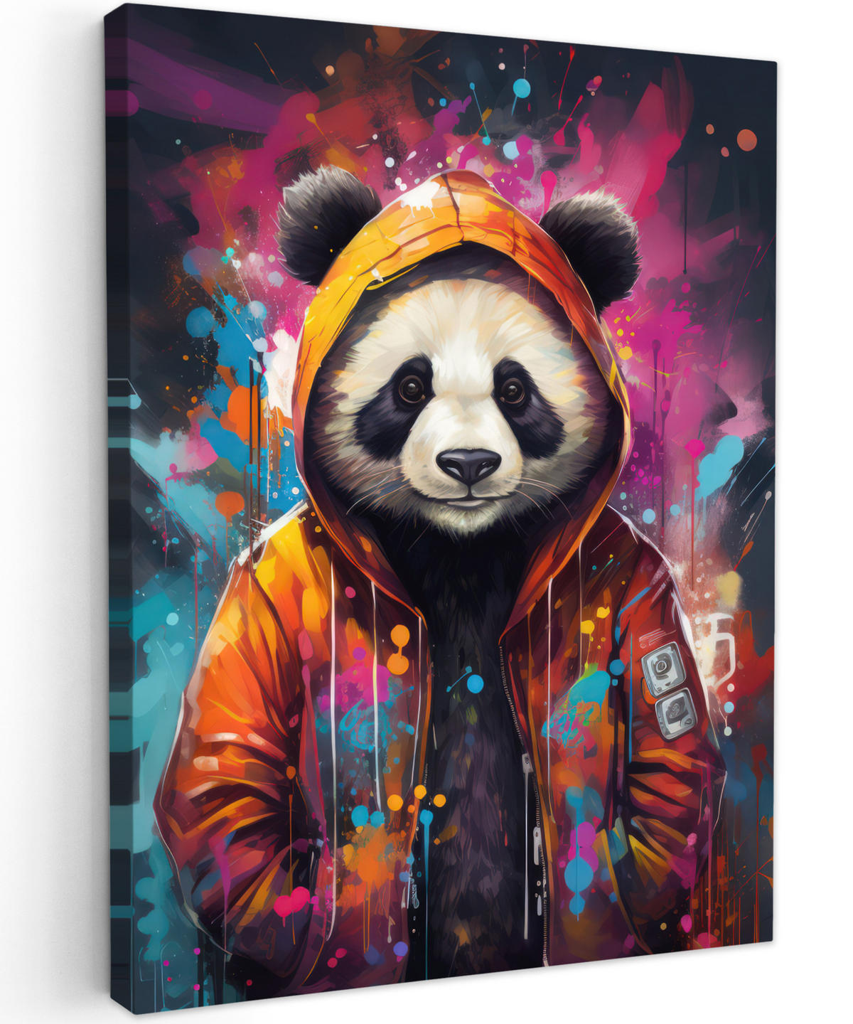 LEINWANDBILD Panda - Jacke - Graffiti - Orange 60x80 cm - Orange, Textil (60/80cm) - MuchoWow